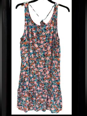 LOFT Daisy Tie Back Flounce Floral Dress Sleeveless Round Neck Size Medium